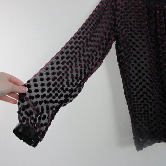 Club Monaco Velvet Burnout Top Women S Black Purple Dots Silk Rayon Sheer 118 - Picture 5 of 13